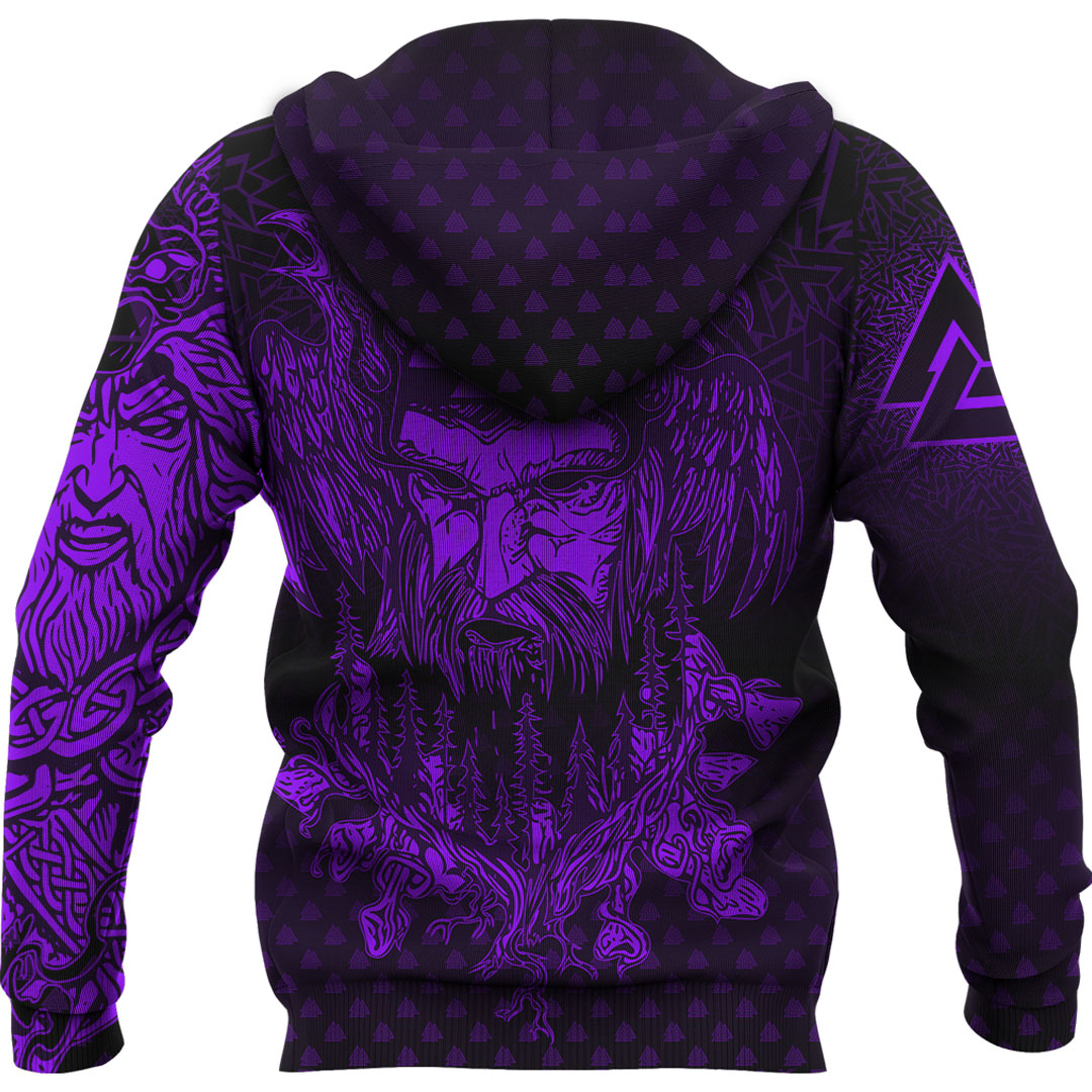 Viking Hoodie Viking Odin Raven Tattoo Style Purple Version Hoodie RLT12