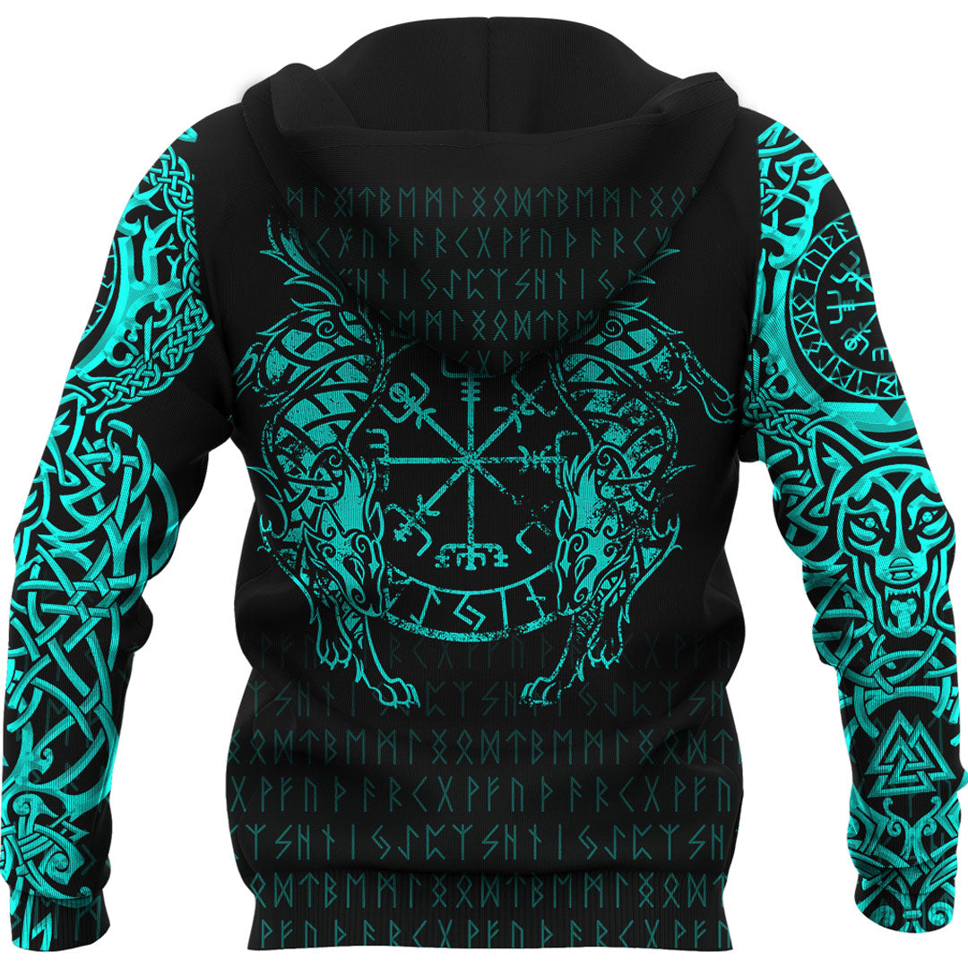 Viking Hoodie Viking Compass Vegvisir Tattoo Cyan Version Hoodie RLT12