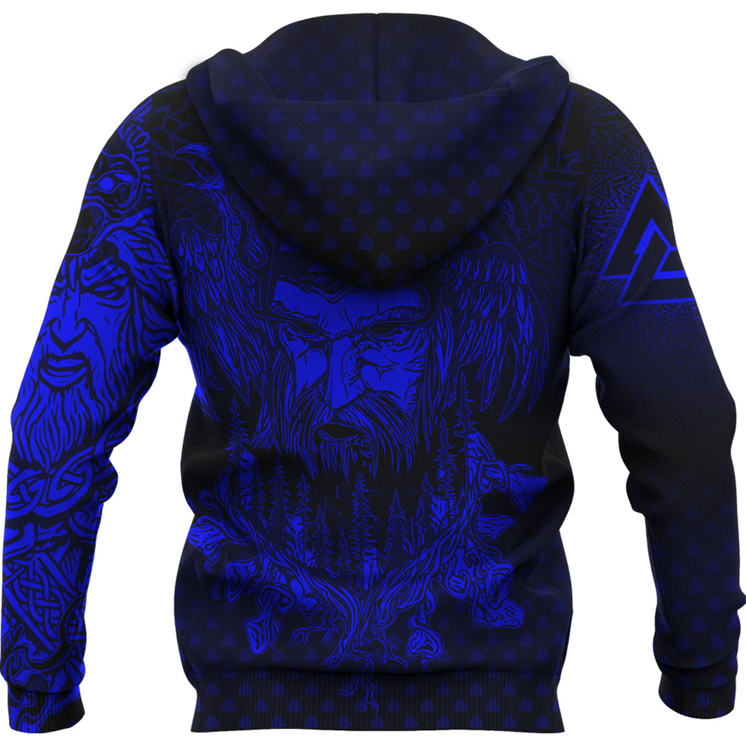 Viking Hoodie Viking Odin Raven Tattoo Style Blue Version Hoodie RLT12