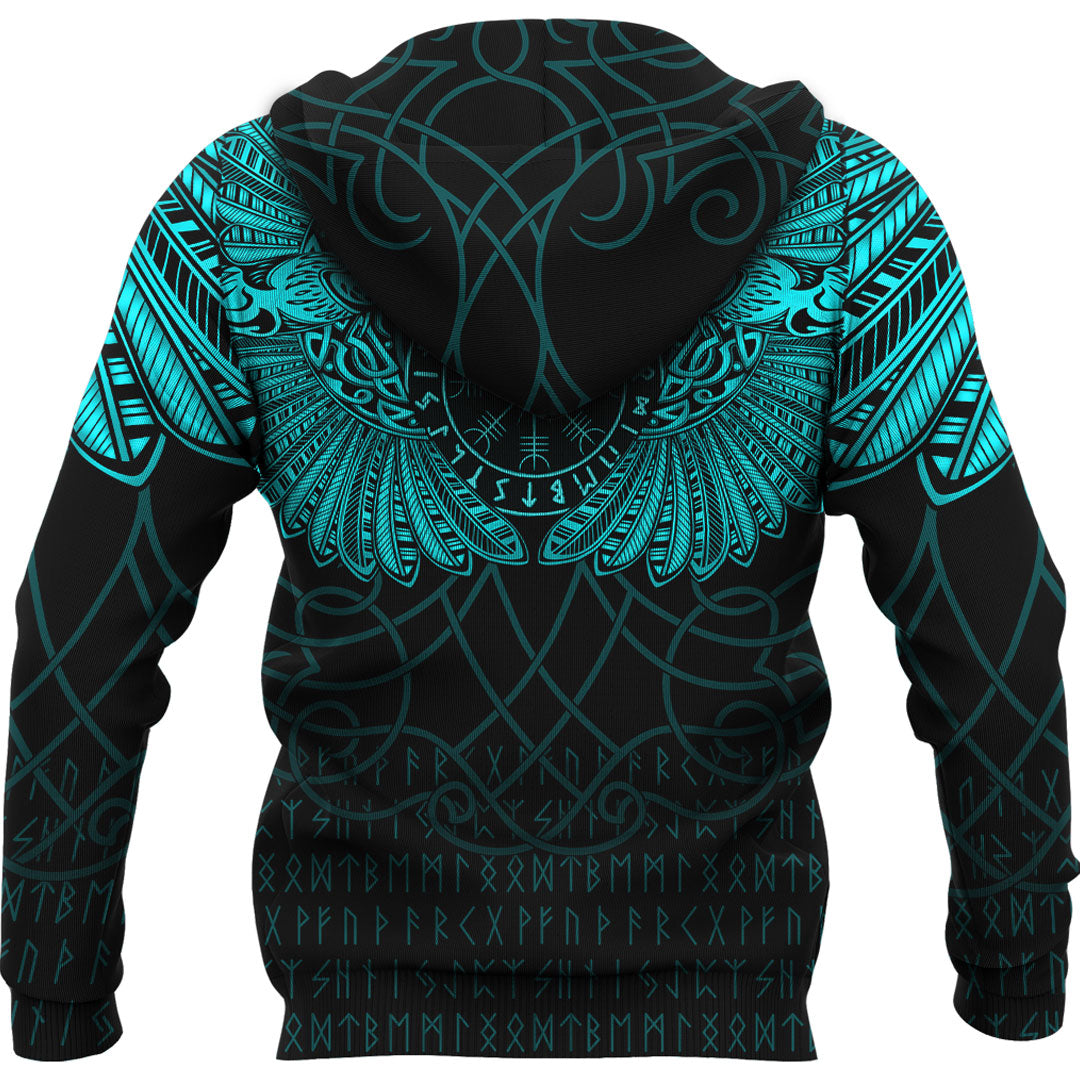 Viking Hoodie Viking Odins Celtic Two Ravens Cyan Version Hoodie RLT12