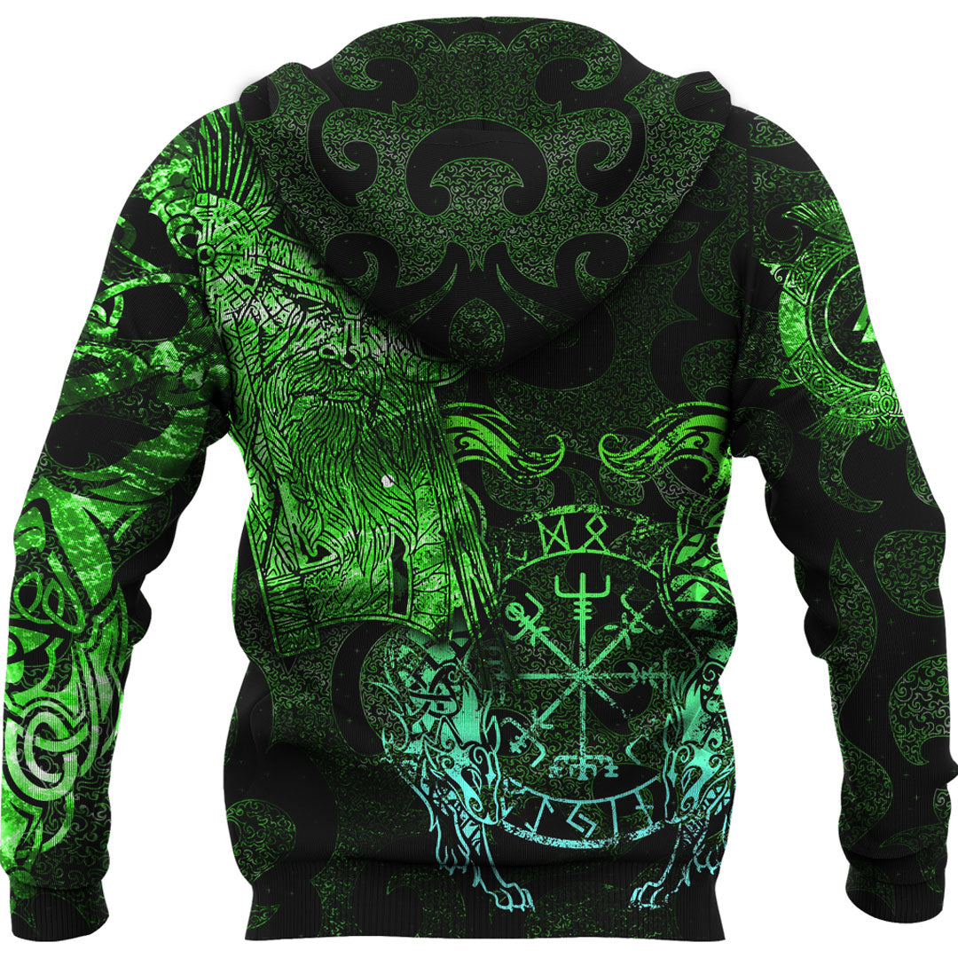 Viking Hoodie Viking Odin Tattoo Green Version Wolf Hoodie RLT12