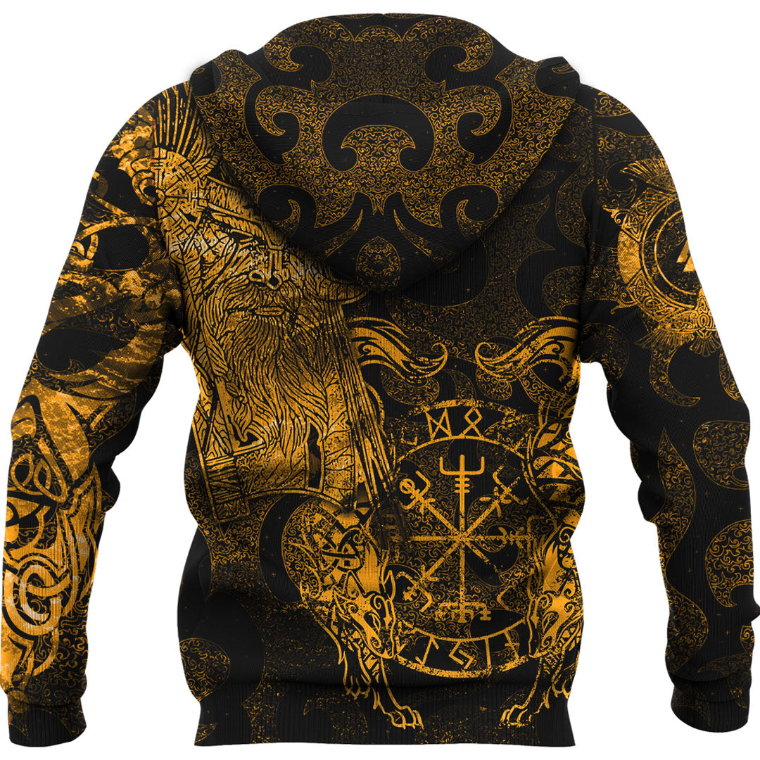 Viking Hoodie Viking Odin Tattoo Gold Version Wolf Hoodie RLT12