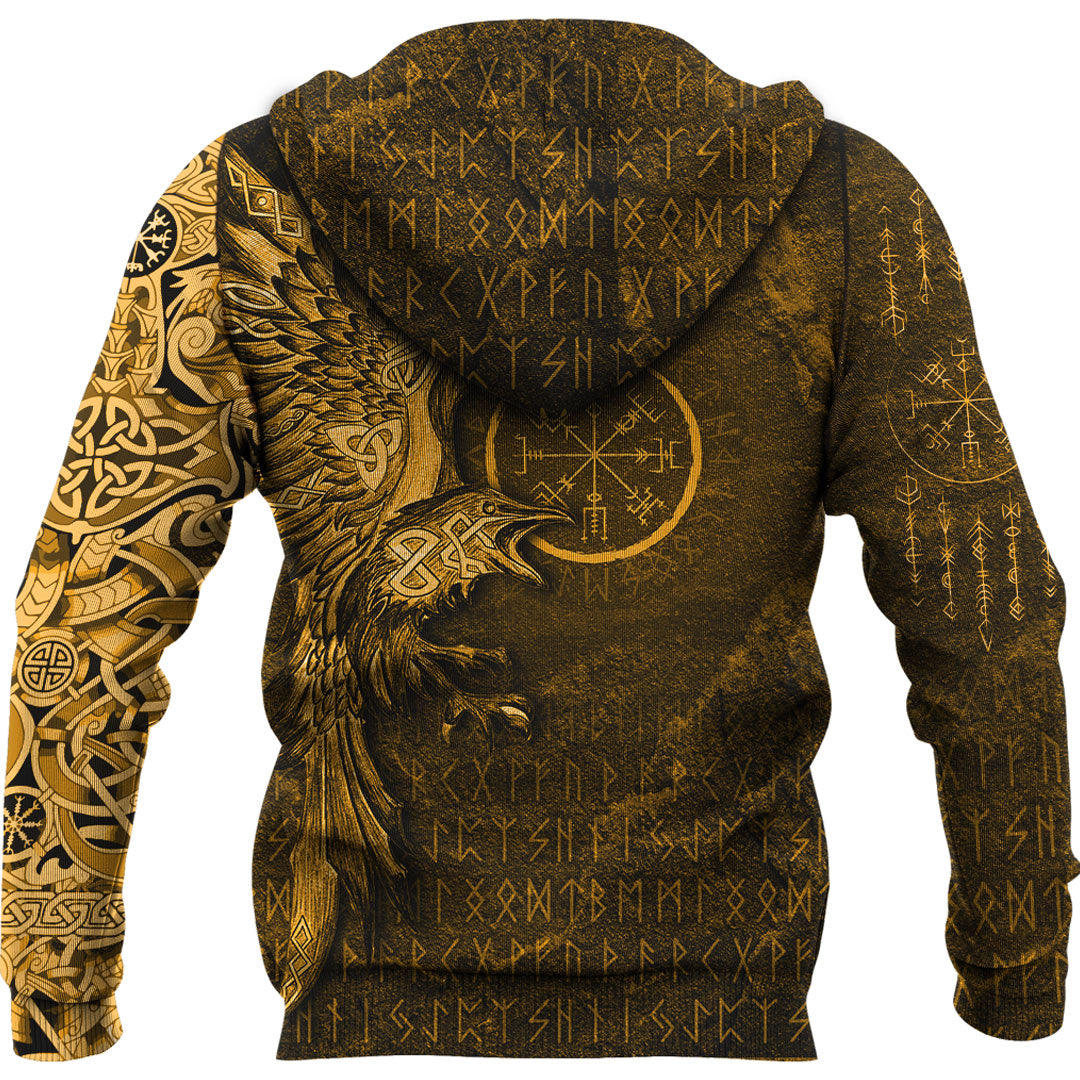Viking Hoodie Vegvisir With Raven Viking Compass Gold Version Warship Hoodie RLT12