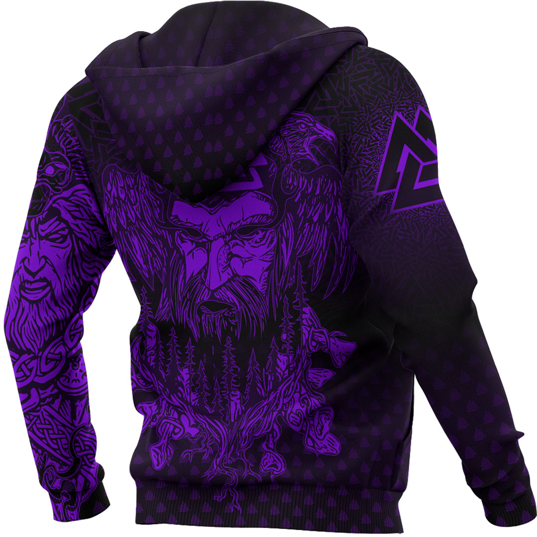 Viking Hoodie Viking Odin Raven Tattoo Style Purple Version Hoodie RLT12