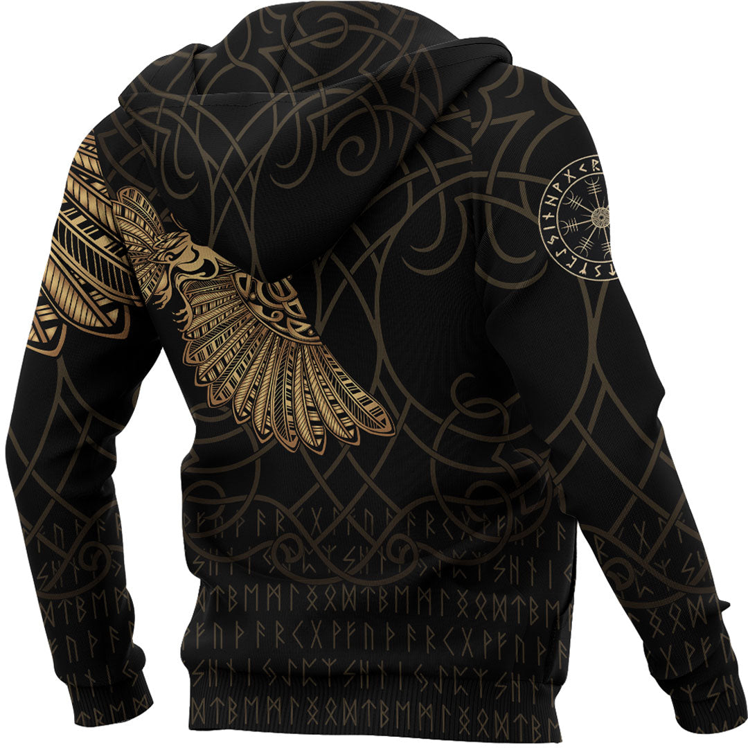 Custom Viking Hoodie Odins Celtic Ravens Gold Version Tattoo Hoodie RLT12