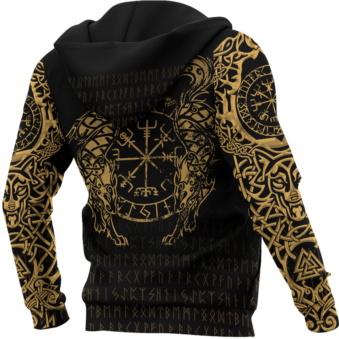 Viking Hoodie Viking Compass Vegvisir Tattoo Gold Version Hoodie RLT12