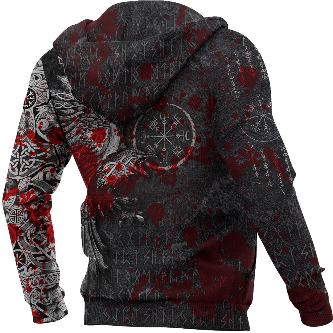 Viking Hoodie Viking Odin Raven Tattoo Style Blood Version Hoodie RLT12