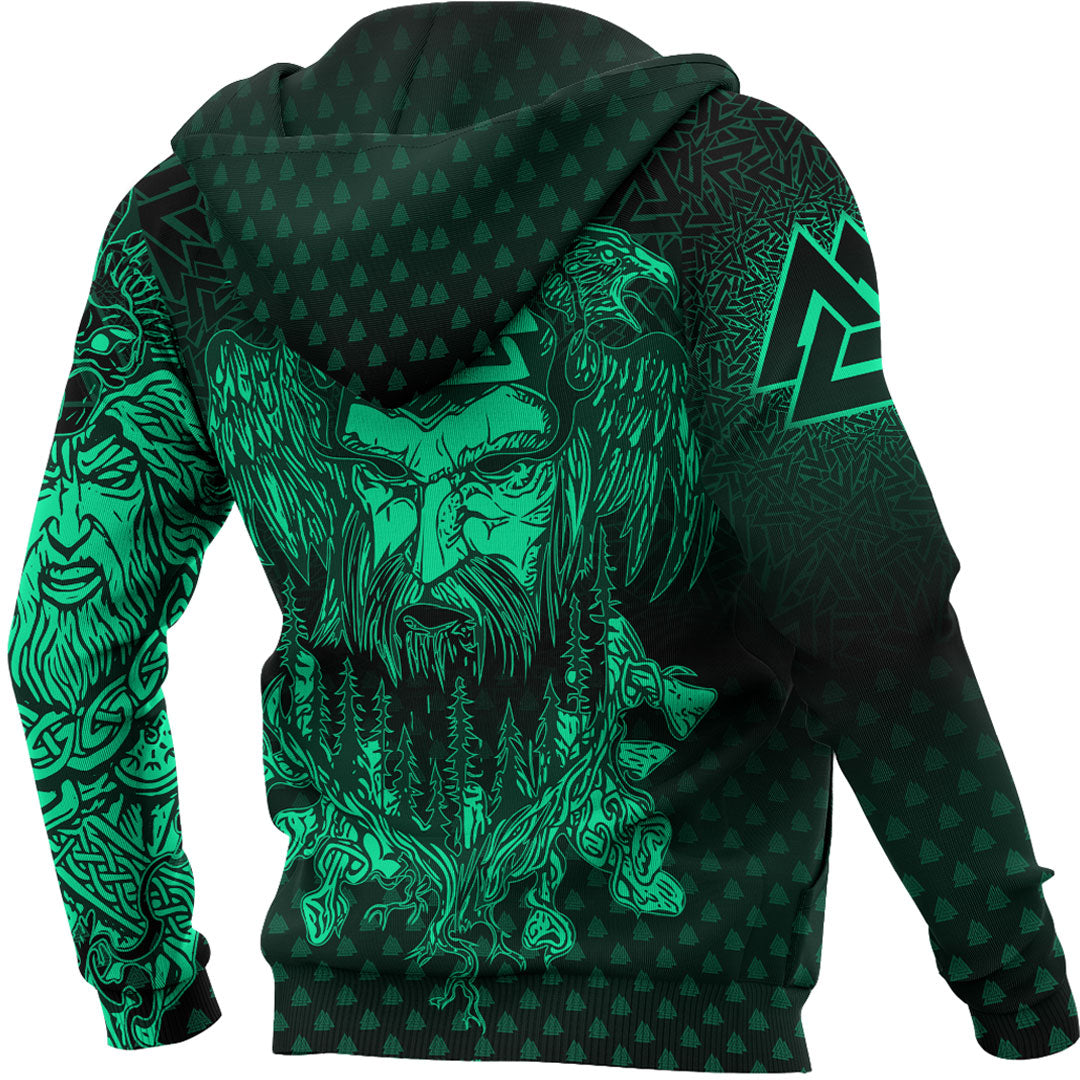 Viking Hoodie Viking Odin Raven Tattoo Style Green Version Hoodie RLT12
