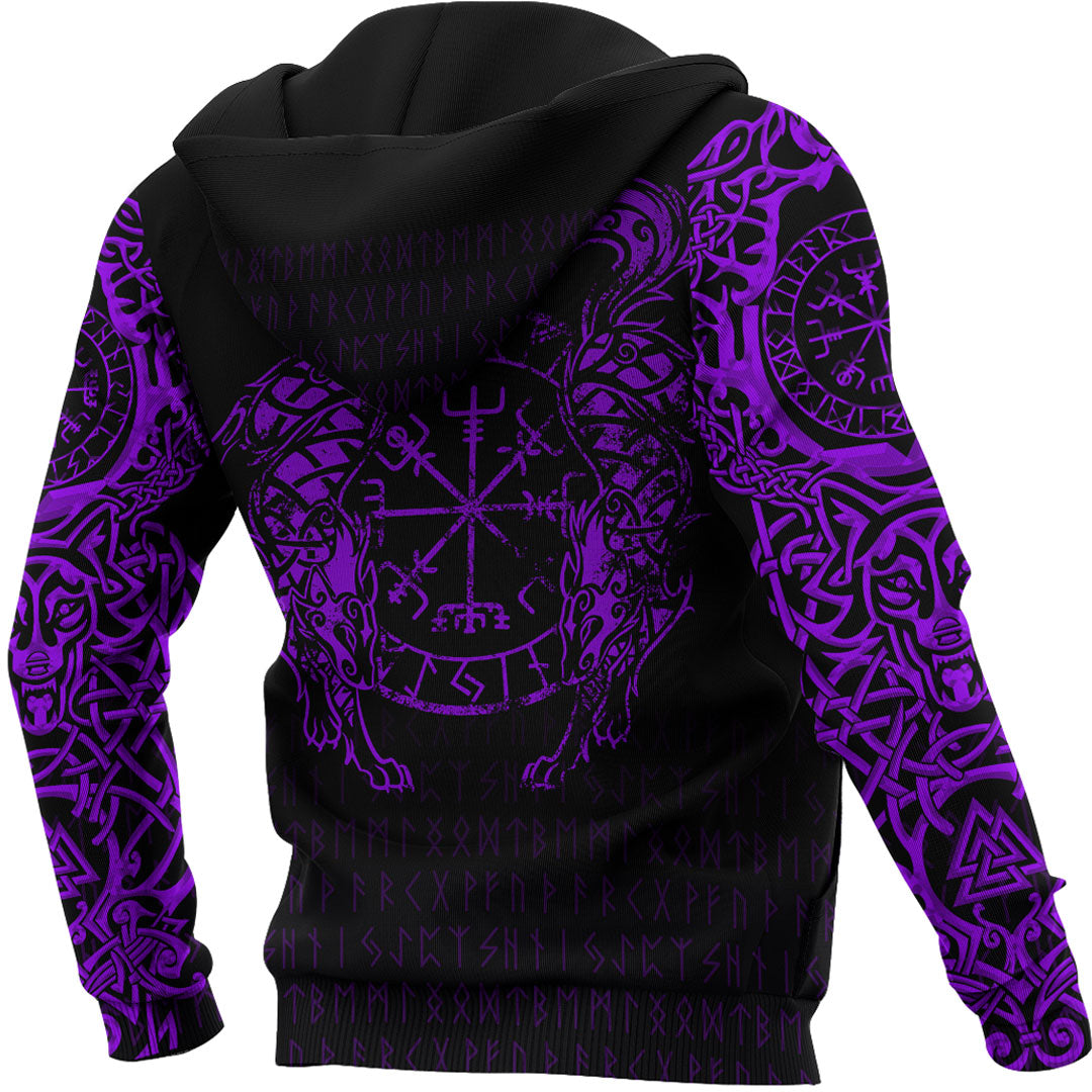 Viking Hoodie Viking Compass Vegvisir Purple Version Tattoo Hoodie RLT12