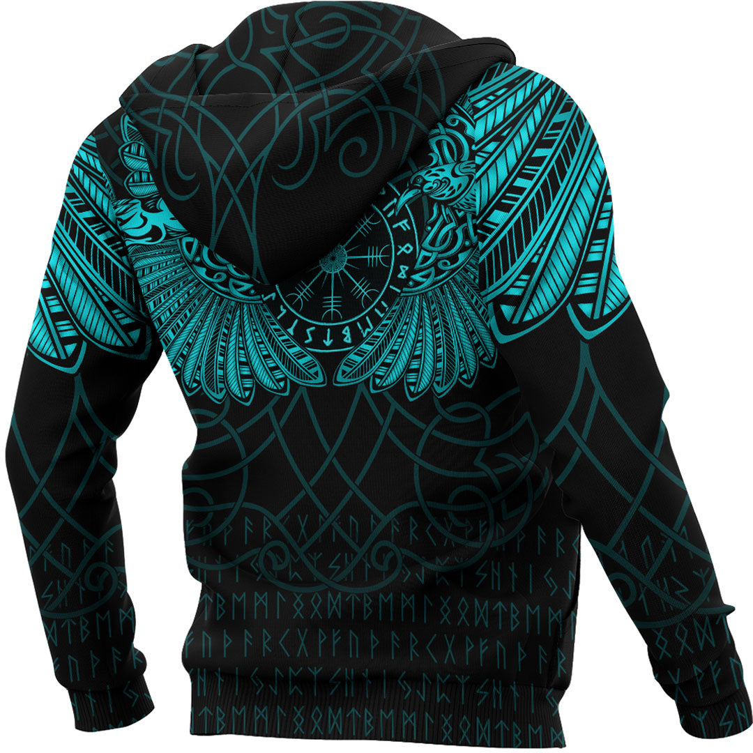 Viking Hoodie Viking Odins Celtic Two Ravens Cyan Version Hoodie RLT12