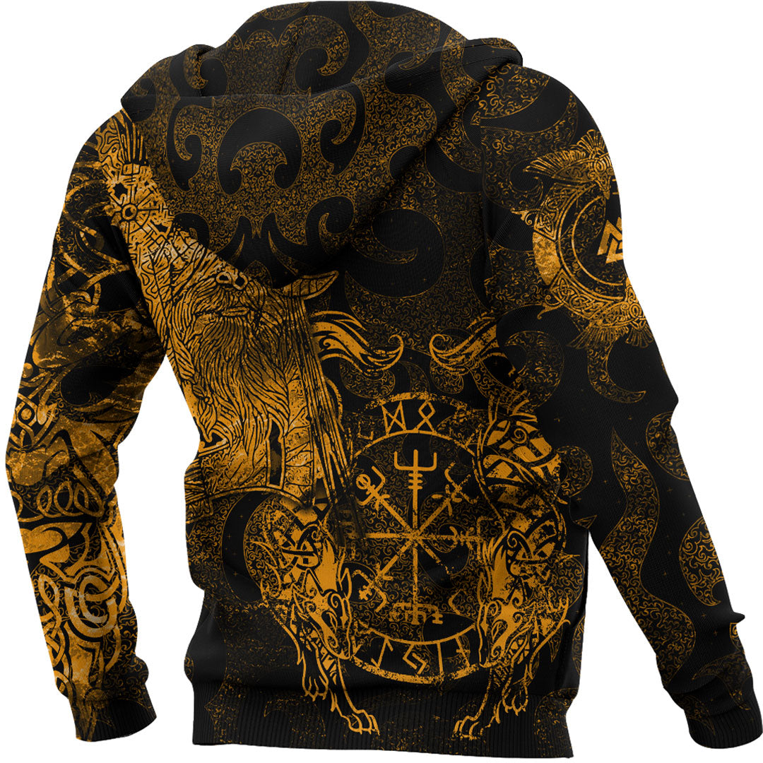 Viking Hoodie Viking Odin Tattoo Gold Version Wolf Hoodie RLT12