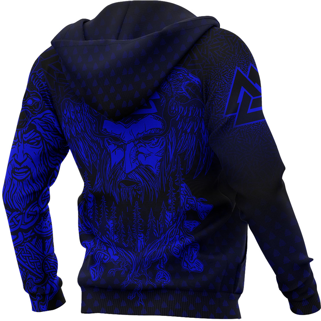Viking Hoodie Viking Odin Raven Tattoo Style Blue Version Hoodie RLT12
