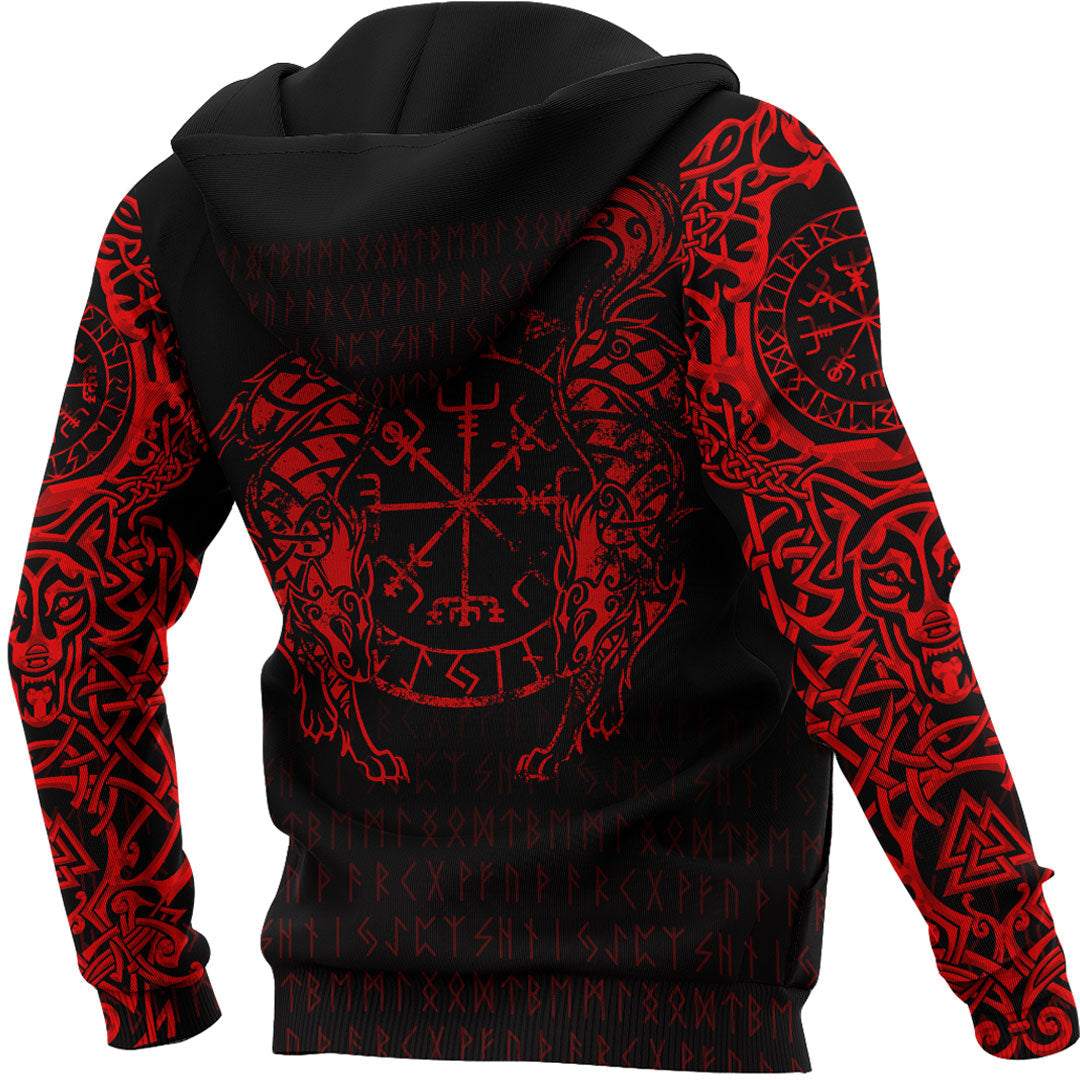 Viking Hoodie Viking Compass Vegvisir Red Version Tattoo Hoodie RLT12