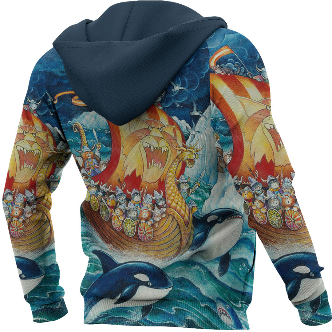 Viking Hoodie Vikings Cat Drakkar Warship Ship Hoodie RLT12