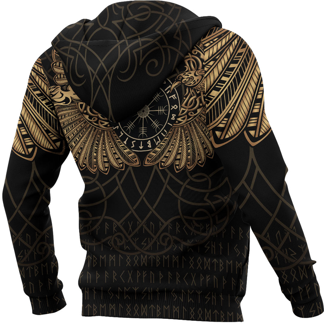 Viking Hoodie Viking Odins Celtic Two Ravens Gold Version Hoodie RLT12