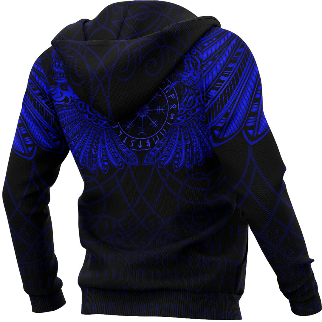 Viking Hoodie Viking Odins Celtic Two Ravens Blue Version Hoodie RLT12