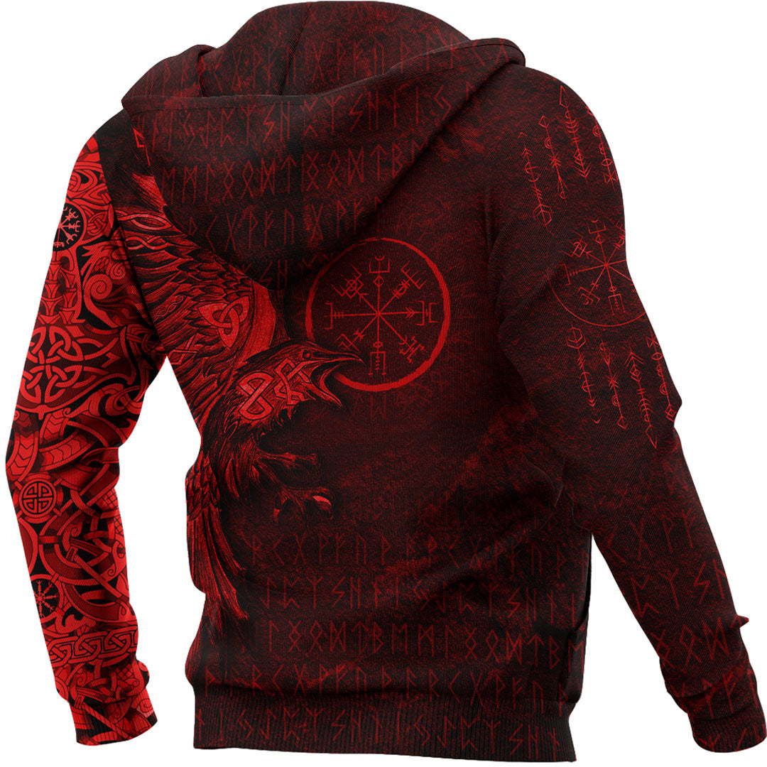 Viking Hoodie Vegvisir With Raven Viking Compass Hoodie Red Version RLT12