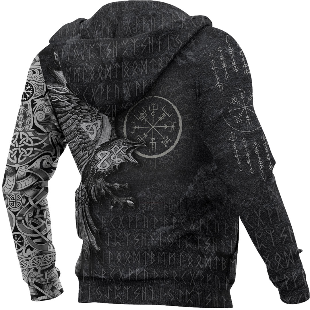 Viking Hoodie Vegvisir With Raven Viking Compass Hoodie RLT12
