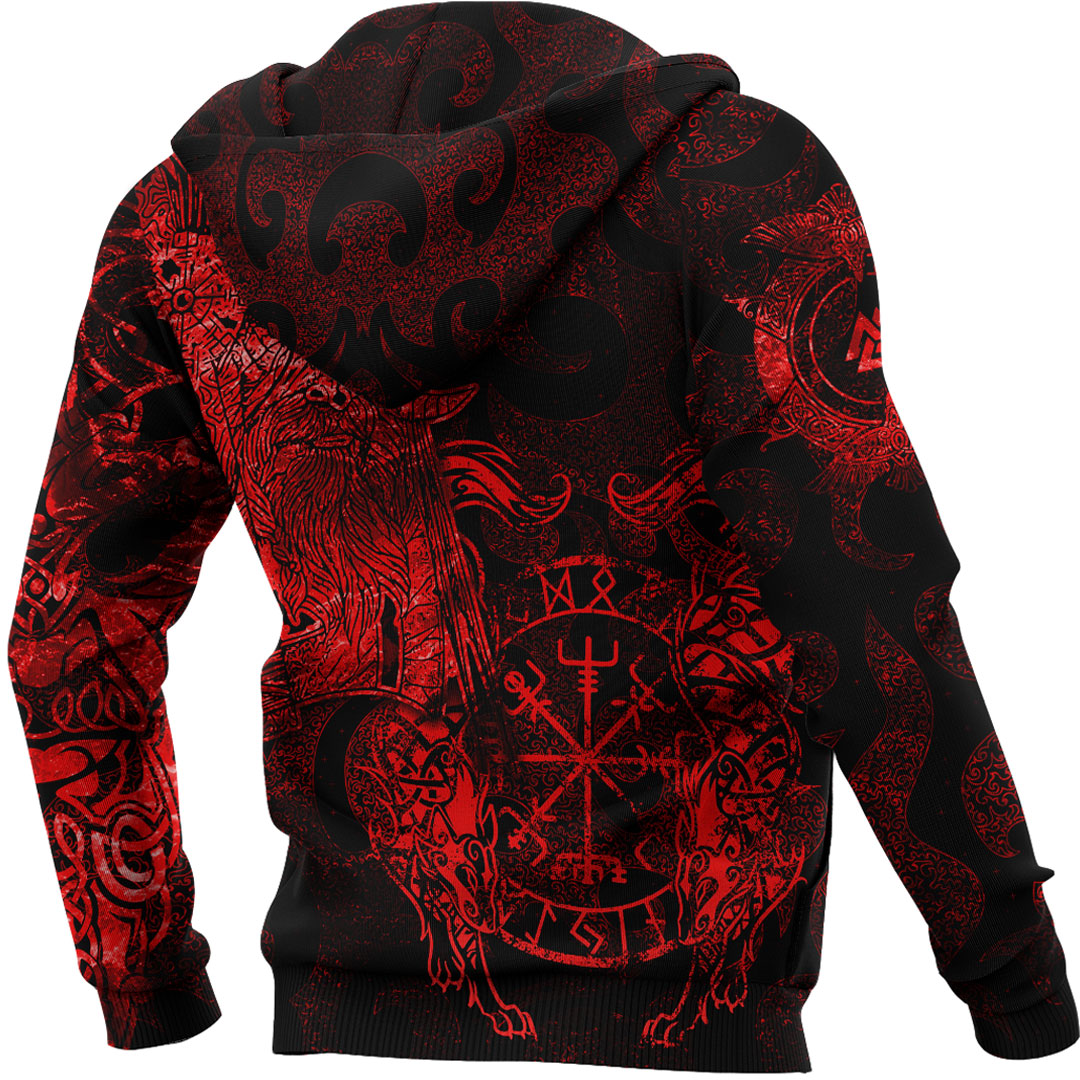Viking Hoodie Viking Odin Tattoo Red Version Wolf Hoodie RLT12