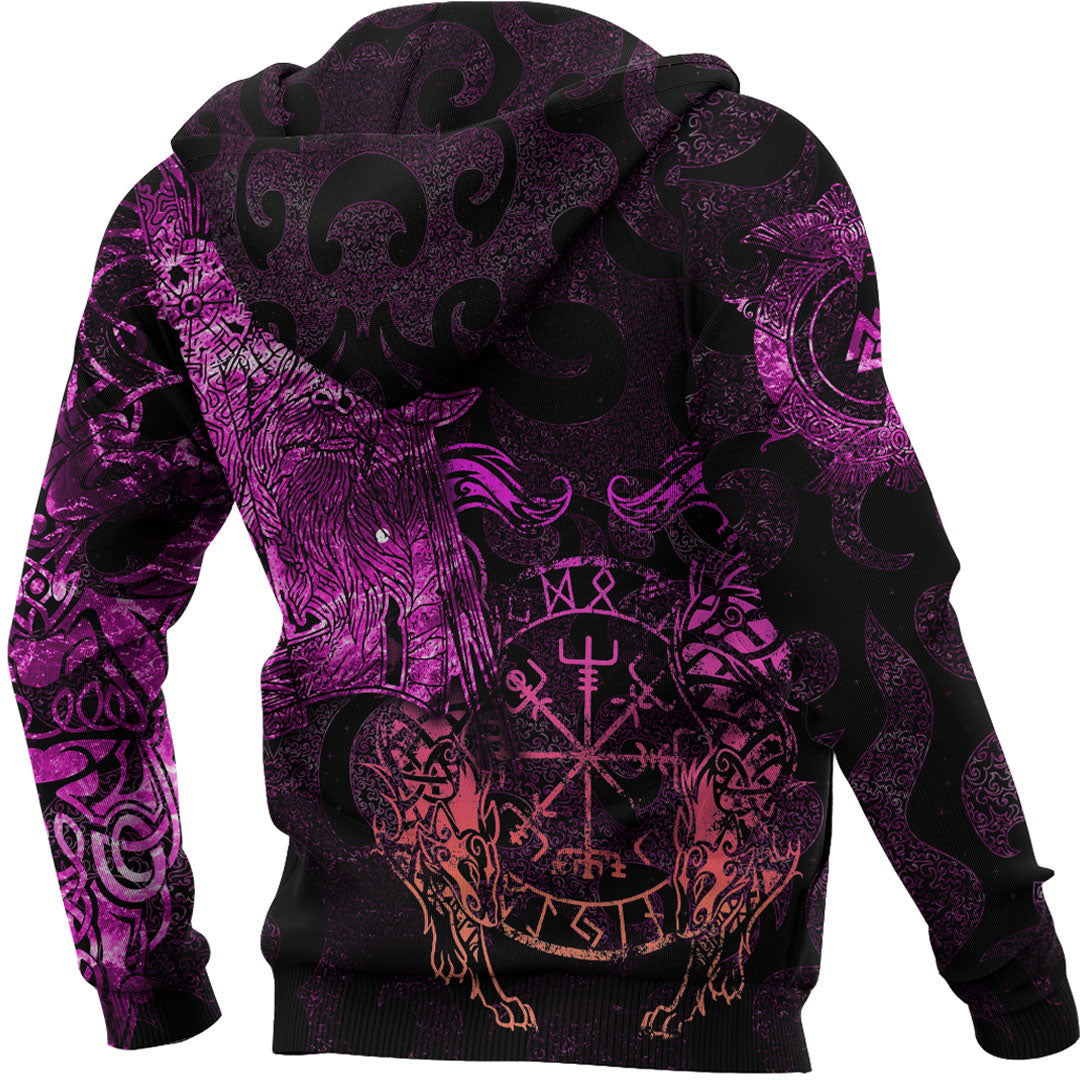 Viking Hoodie Viking Odin Tattoo Pink Version Wolf Hoodie RLT12