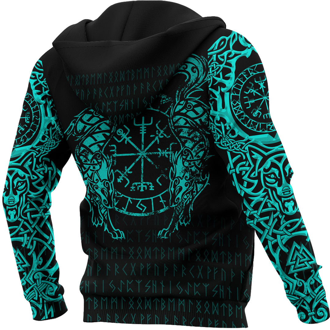 Viking Hoodie Viking Compass Vegvisir Tattoo Cyan Version Hoodie RLT12