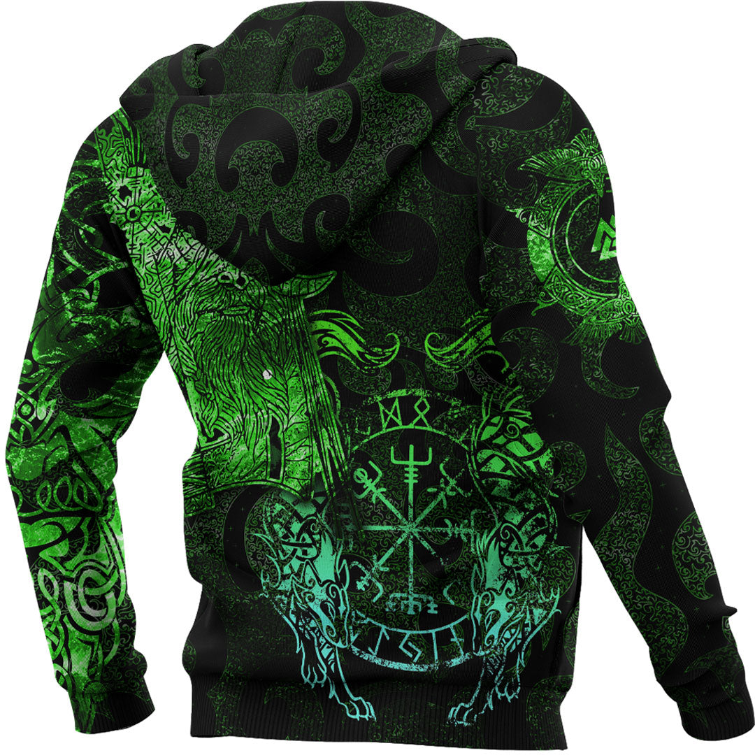 Viking Hoodie Viking Odin Tattoo Green Version Wolf Hoodie RLT12