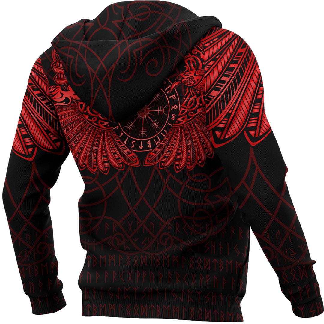 Viking Hoodie Viking Odins Celtic Two Ravens Red Version Hoodie RLT12