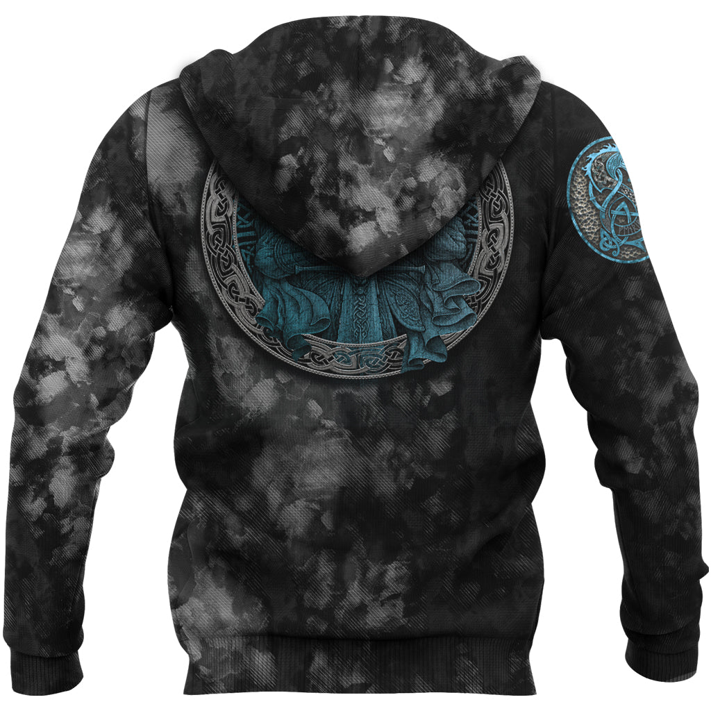 Viking Hoodie Viking Wolf Raven Of Odin Cyan RLT12
