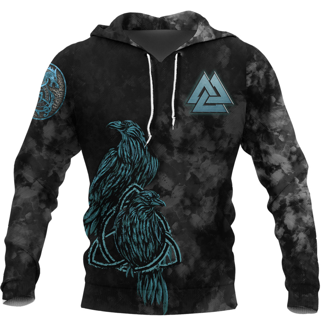 Viking Hoodie Viking Wolf Raven Of Odin Cyan RLT12