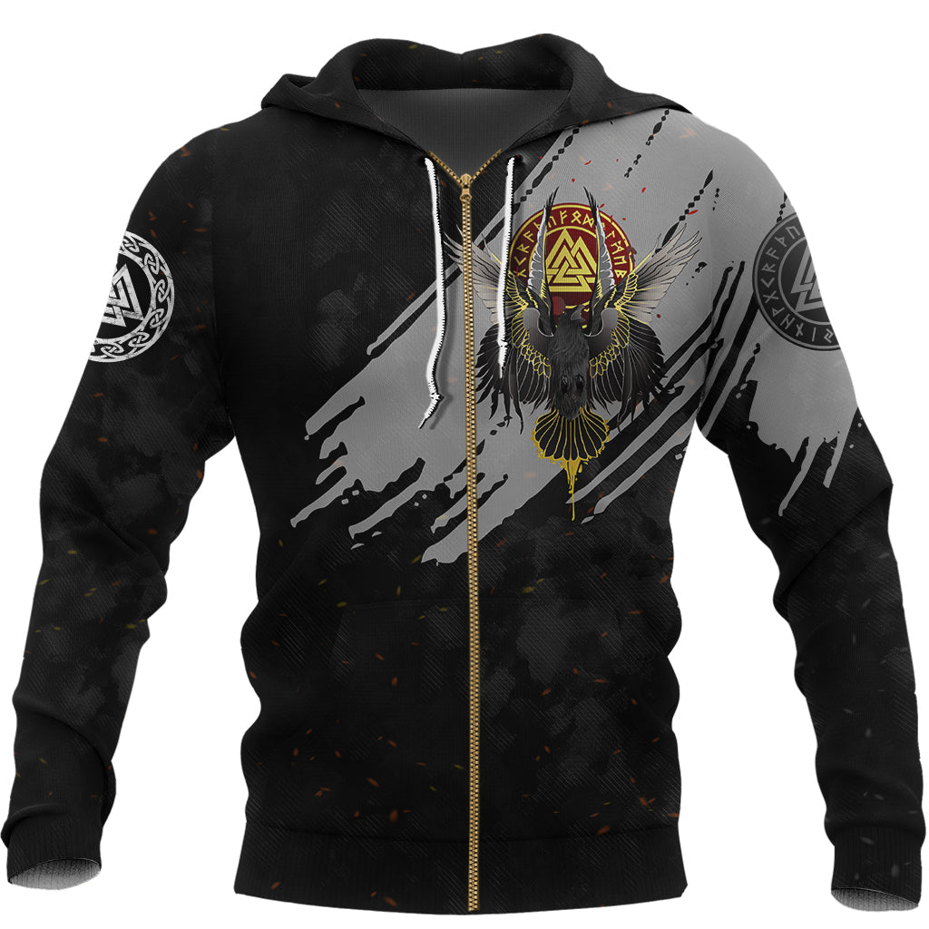 Viking Zip Hoodie - Viking Wolf - Fenrir Moon and Raven RLT12