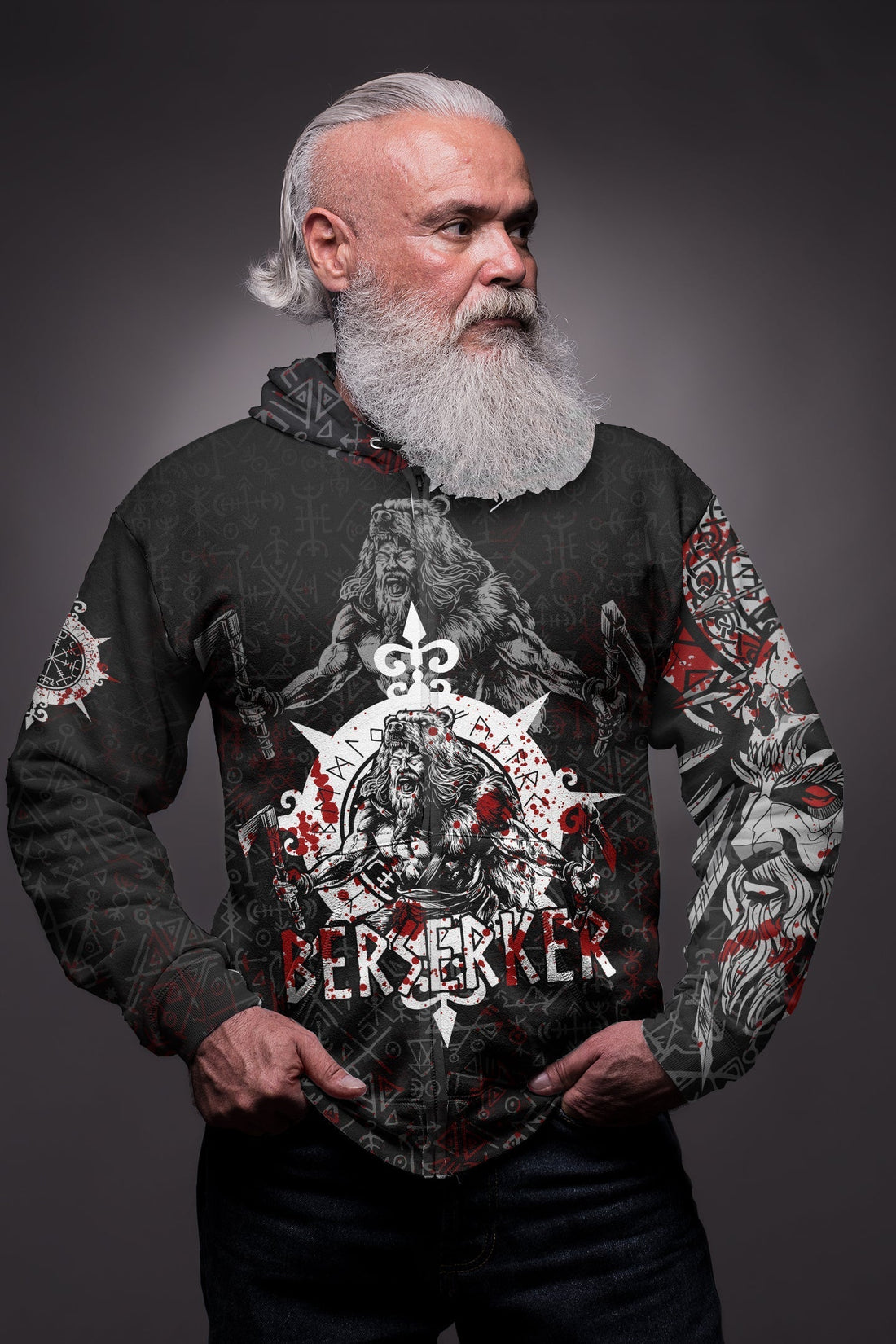 Viking Berserker Blood and Vegvisir Zip Hoodie RLT12