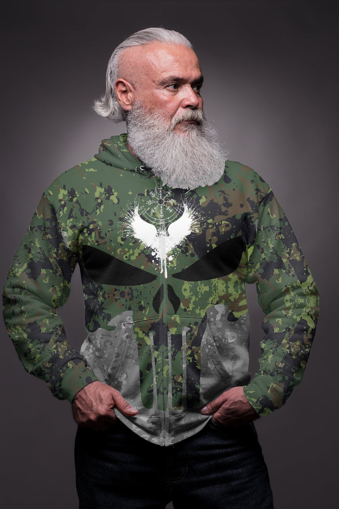 Viking Viking Skull Punisher Style Camo Zip Hoodie RLT12