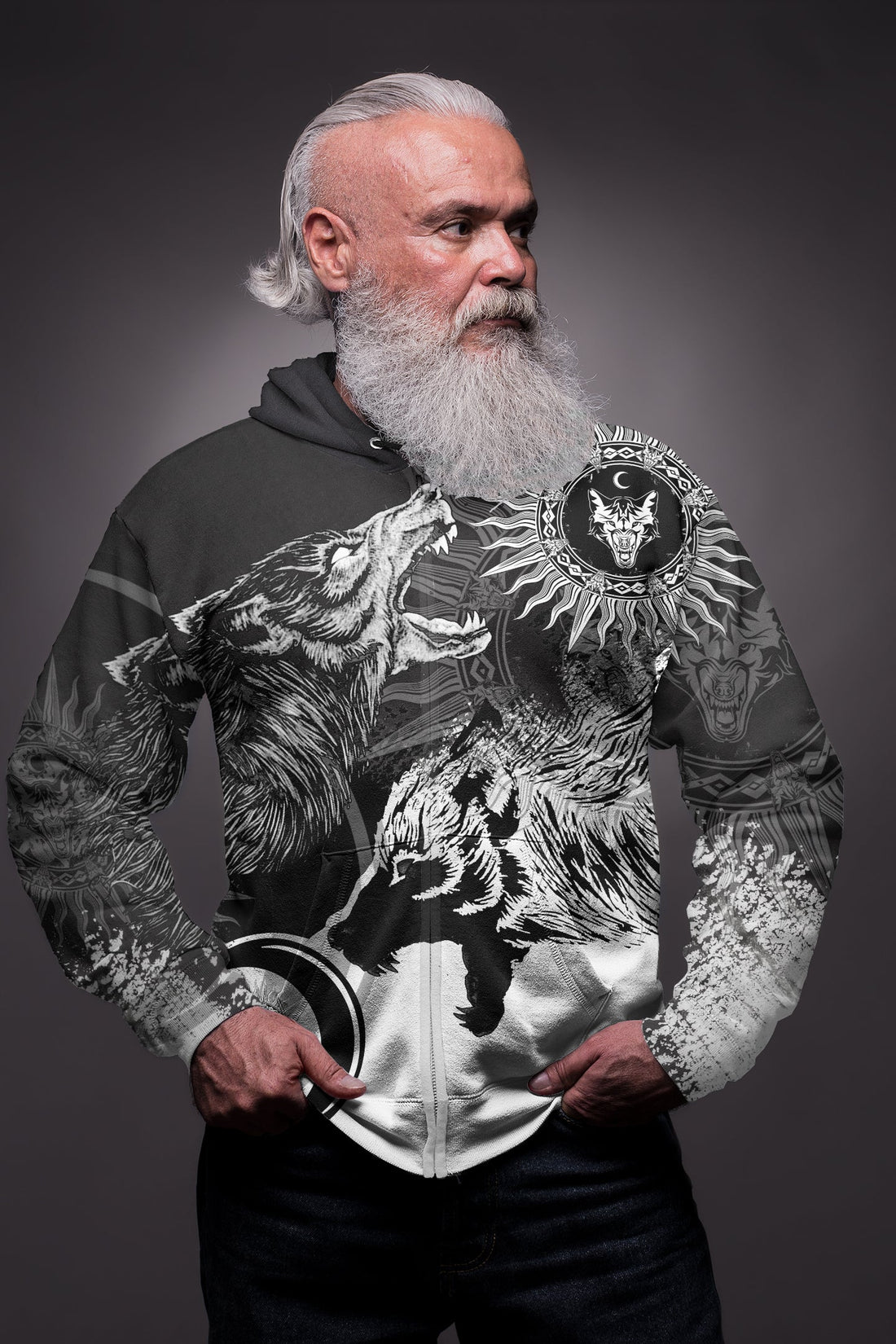 Viking Skoll and Hati New Style Zip Hoodie RLT12