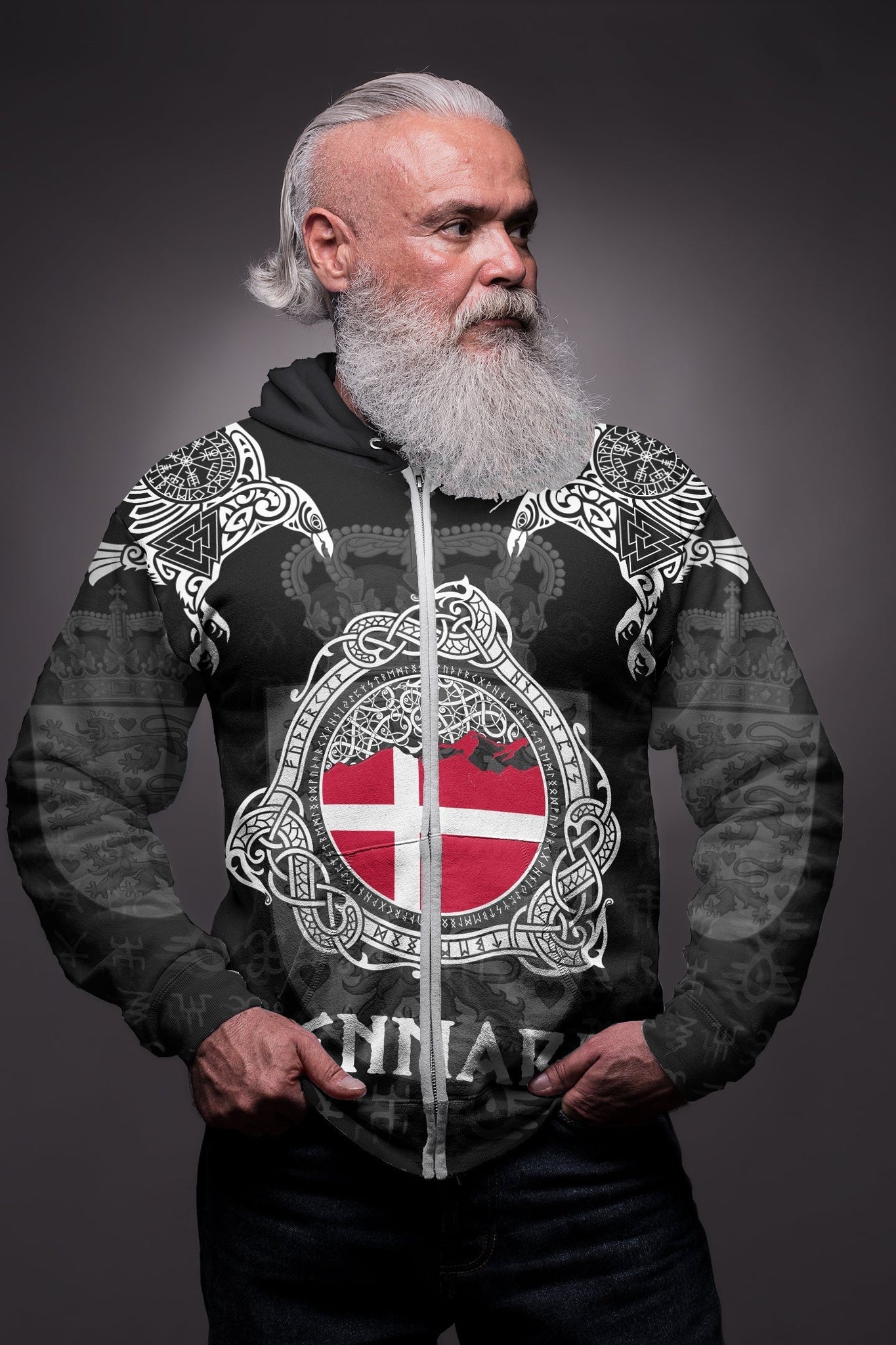 Viking Denmark Style Double Raven of Odin Zip Hoodie RLT12