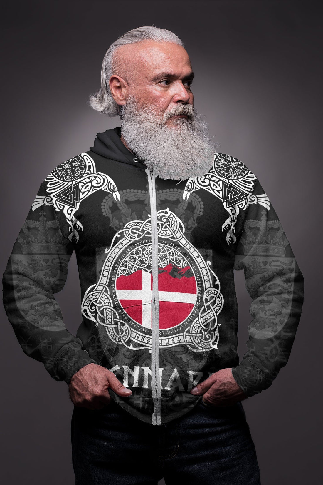 Viking Denmark Style Double Raven of Odin Zip Hoodie RLT12