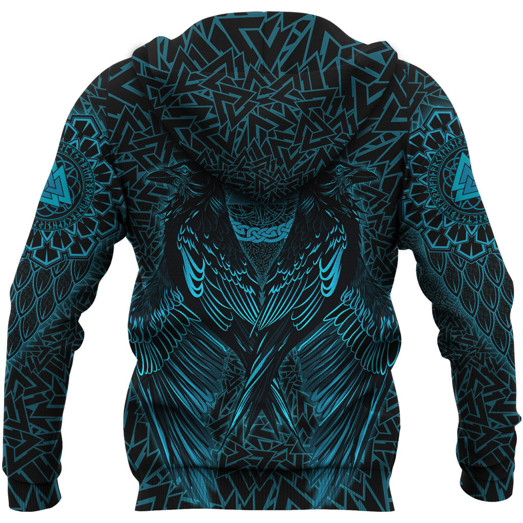 Viking Zip Hoodie Raven Valknut Cyan RLT12