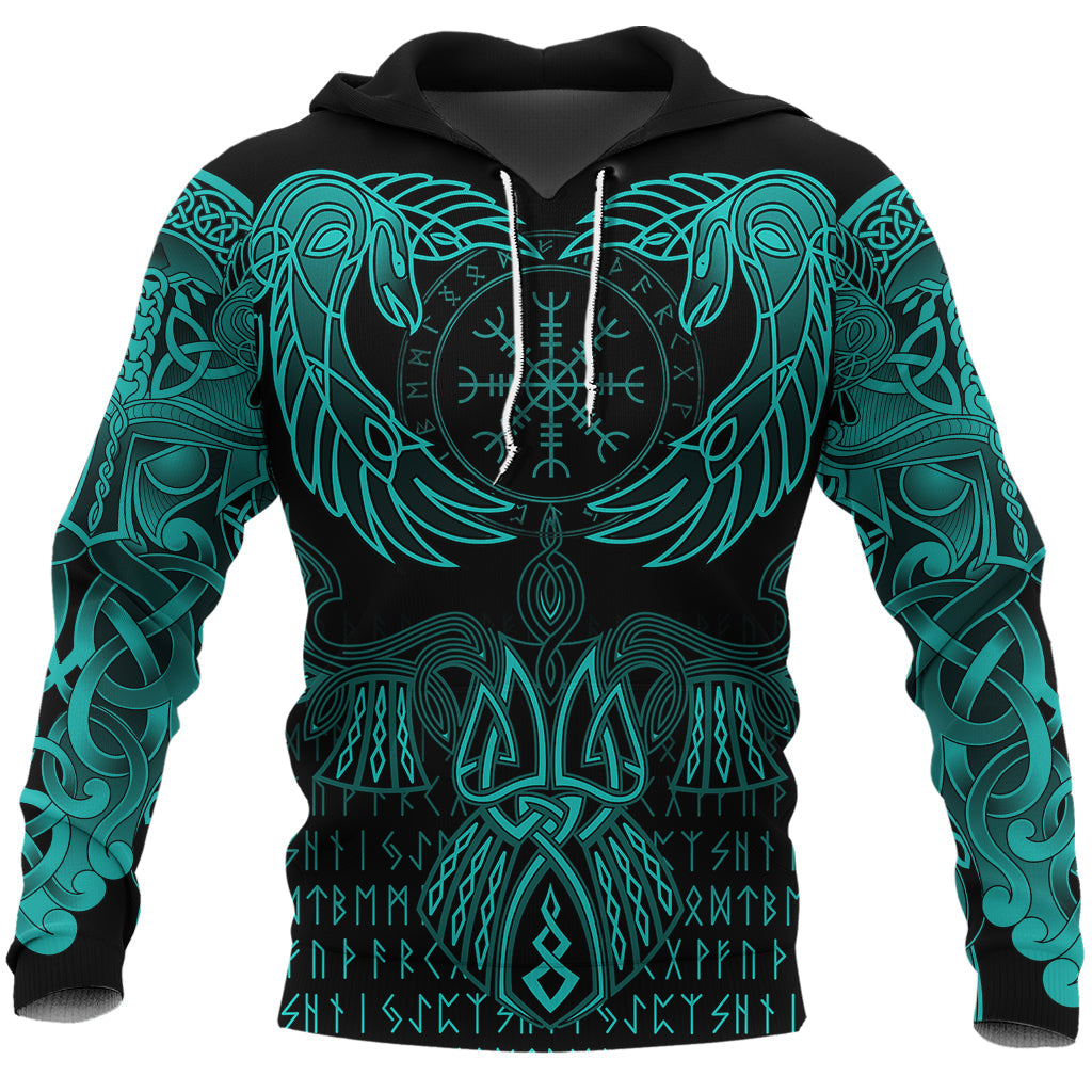 Viking Hoodie Raven Of Odin Cyan RLT12