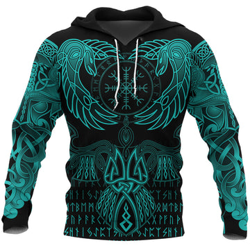 Viking Hoodie Raven Of Odin Cyan RLT12