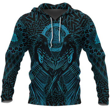 Viking Hoodie Raven Valknut Cyan RLT12