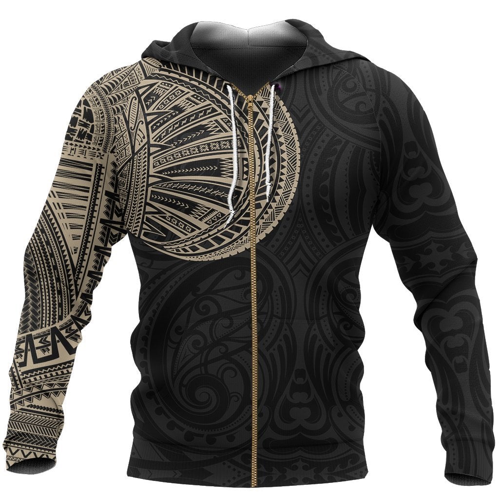 Samoa Tribal Zipper Hoodie Maori Tattoo Roman Reigns Zip Hoodie Gold