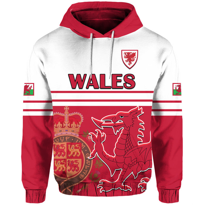 Custom Wales Football Cymru Coat of Arms Red Hoodie LT9