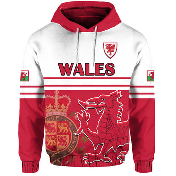Custom Wales Football Cymru Coat of Arms Red Hoodie LT9