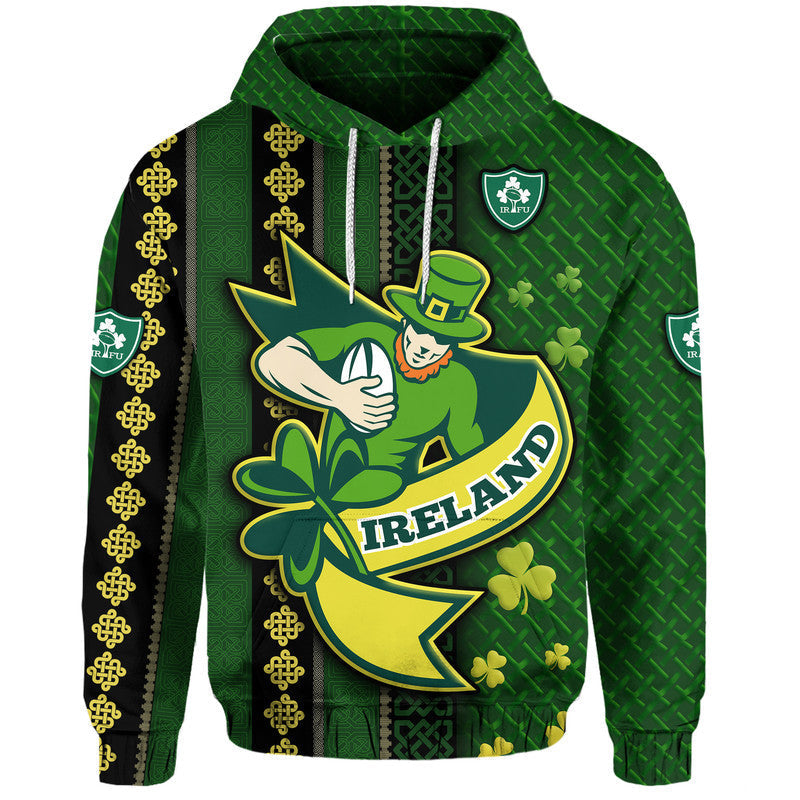 Custom Ireland Celtic Knot Rugby Hoodie Irish Gold and Green Pattern LT9