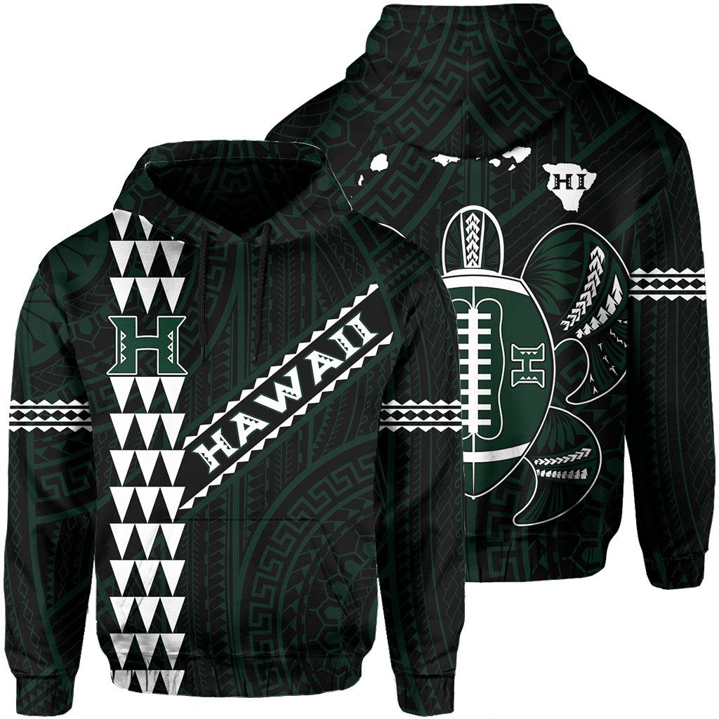Polynesian Kakau Warrior Turtle American Football Map Of Hawaii Hoodie Black