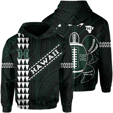 Polynesian Kakau Warrior Turtle American Football Map Of Hawaii Hoodie Black