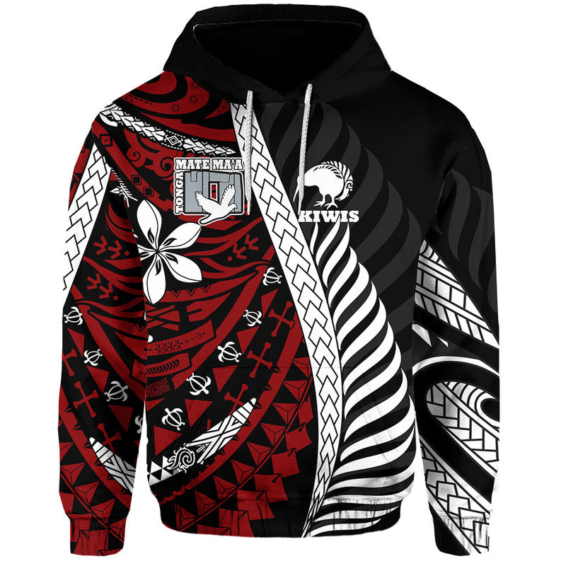 Custom Personalised Mate Maa Tonga Mixed Aotearoa Kiwis Rugby Hoodie Silver Fern Mixed Polynesian Style LT9