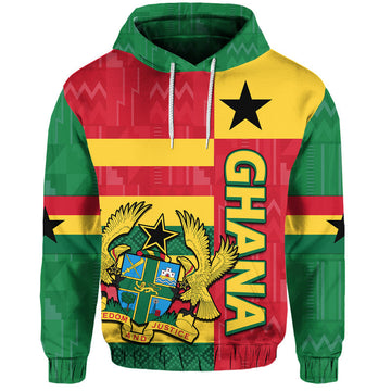Ghana Football Flag Color Mixed Kente Pattern Hoodie LT9