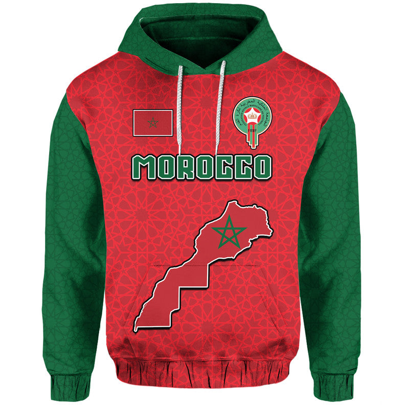 Morocco Football Mixed Flag Map Style Zip Up And Pullover Hoodie LT9