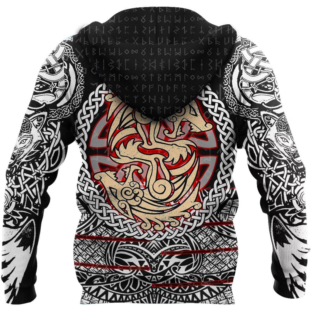 Viking Pullover Hoodie - Fenrir Vikings Tattoo 3D RLT12