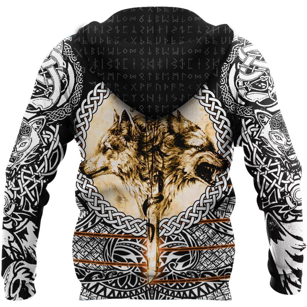 Viking Pullover Hoodie - Wolf and Vikings Tattoo 3D RLT12
